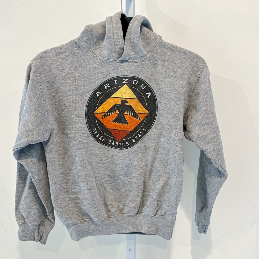 Vtg Gray Arizona Grand Canyon State Graphic Hoodie Sweatshirt Youth Large 14 16